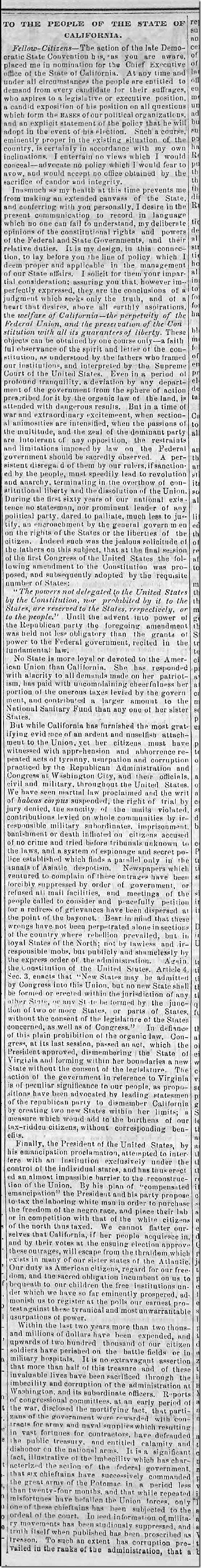 Aug. 1, 1863, Downey Campaign Speech Aug. 1, 1863, Downey Campaign Speech
