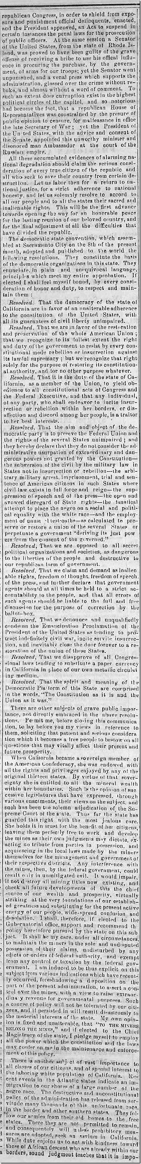 Aug. 1, 1863, Downey Campaign Speech Aug. 1, 1863, Downey Campaign Speech