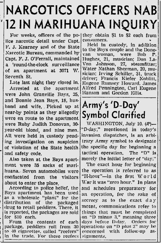 July 11, 1943, Marijuana Ring July 11, 1943, Marijuana Ring