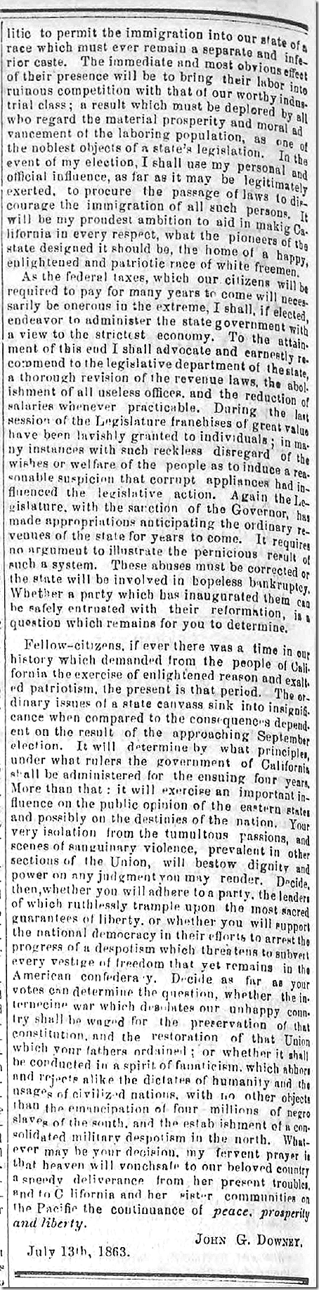 Aug. 1, 1863, Downey Campaign Speech Aug. 1, 1863, Downey Campaign Speech