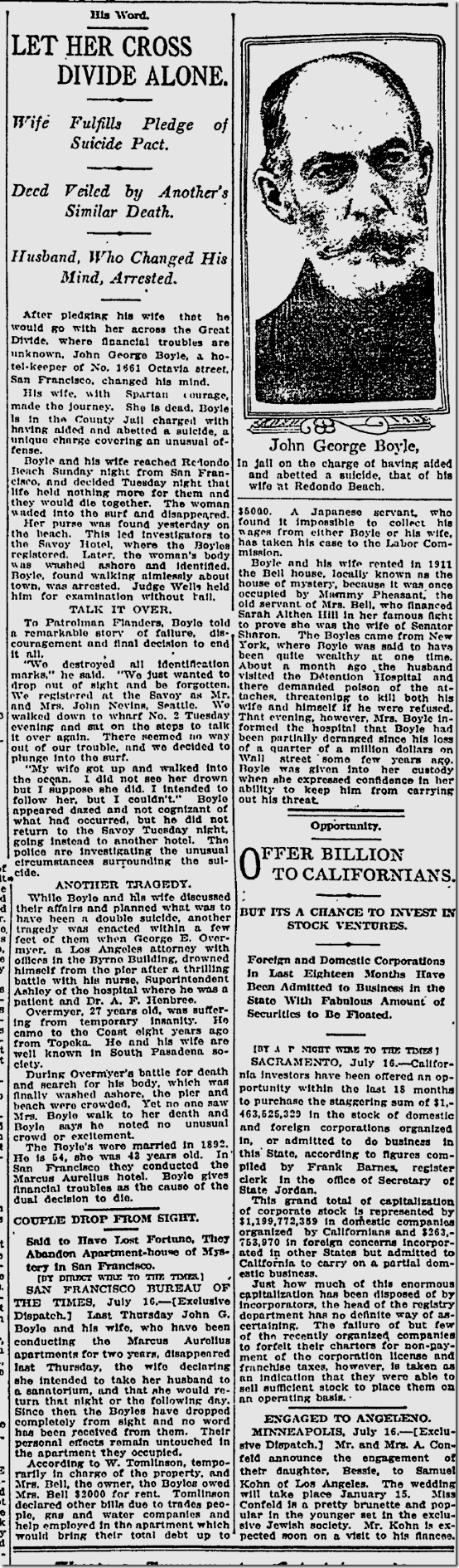 July 17, 1913, Suicide 