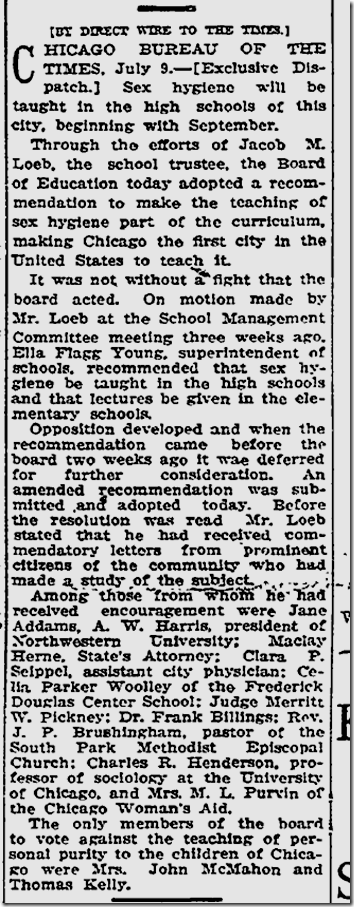 July 10, 1913, Sex Ed 