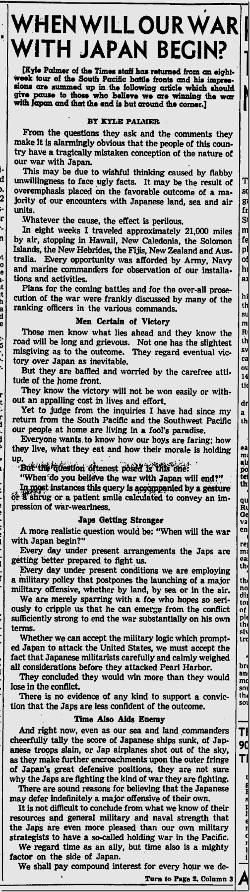 July 25, 1943, Kyle Palmer 