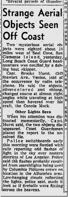 Aug. 1, 1953, Mysterious Aerial Objects 