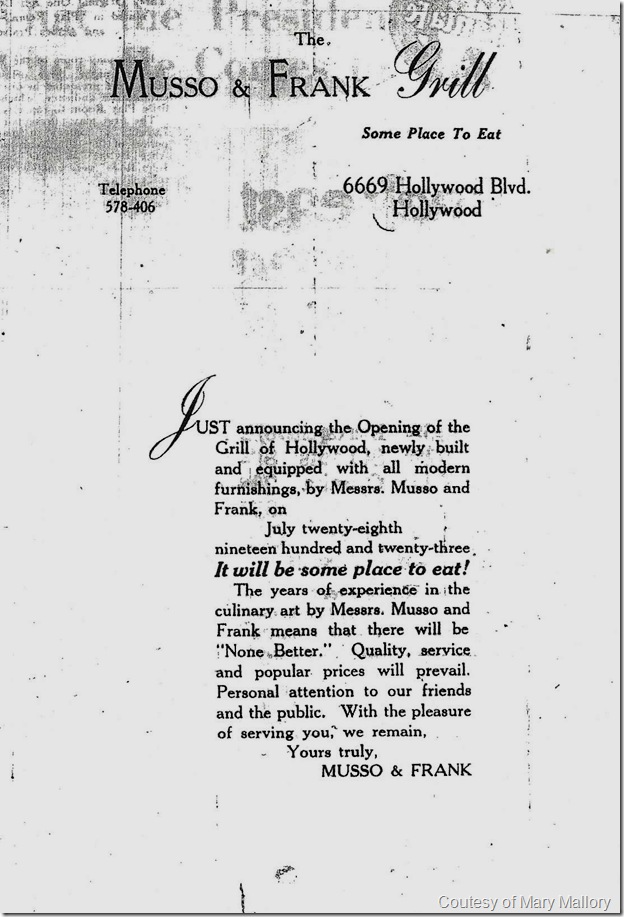 Musso & Frank, July 27, 1923