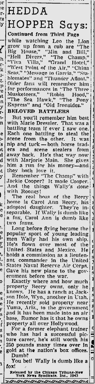 Sept. 5, 1943, Wallace Beery 