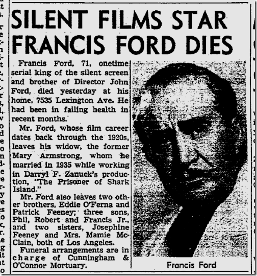 Sept. 6, 1953, Francis Ford Dies 