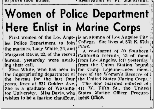 Aug. 21, 1943, LAPD Women Join Marines Aug. 21, 1943, LAPD Women Join Marines