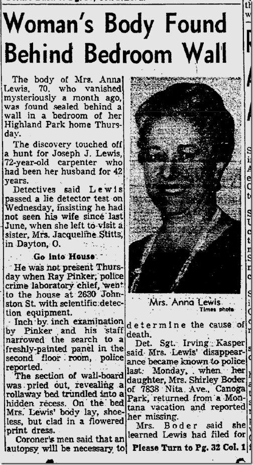 Sept. 13, 1963, Body Hidden in Wall 