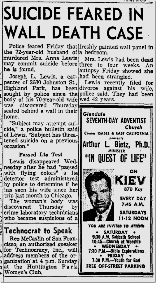 Sept. 14, 1963, Body in Wall 