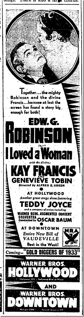 Sept. 18, 1933, I Loved a Woman 