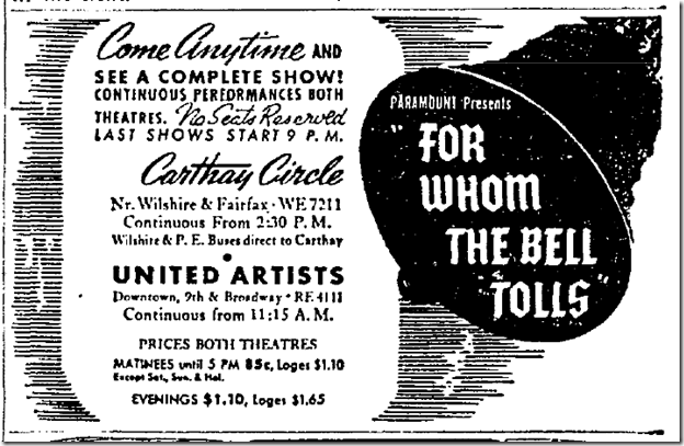 Sept. 26, 1943, For Whom the Bell Tolls Sept. 26, 1943, For Whom the Bell Tolls