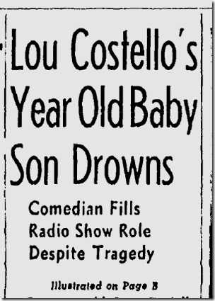 Nov. 3, 1943, Lou Costell's Son Drowns 