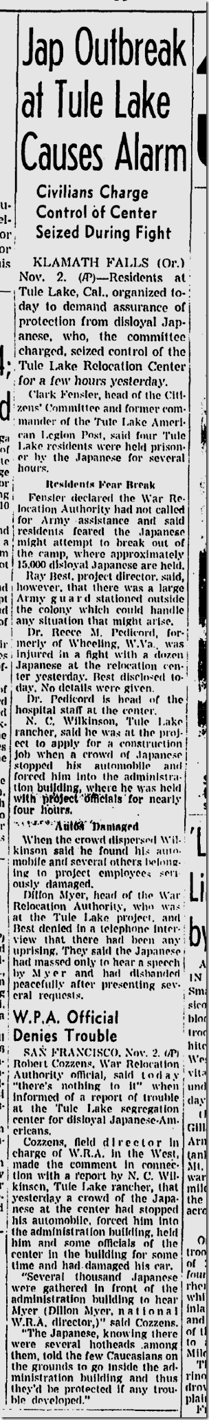 Nov. 3, 1943, Melee at Internment Camp Nov. 3, 1943, Melee at Internment Camp