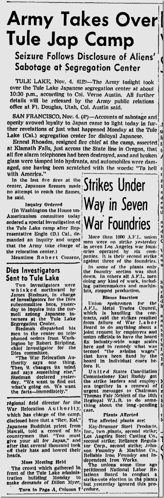 Nov. 4, 1943, Melee at Internment Camp Nov. 4, 1943, Melee at Internment Camp