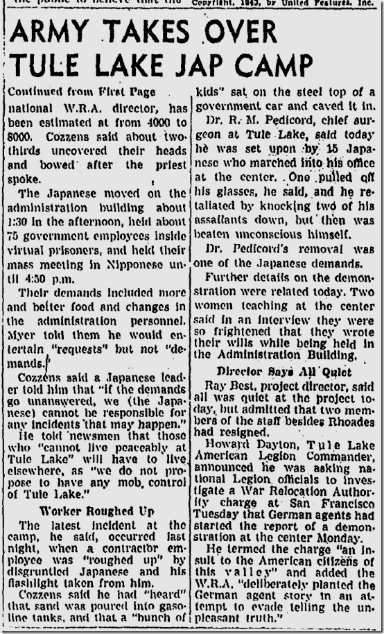 Nov. 4, 1943, Melee at Tule Lake Nov. 4, 1943, Melee at Tule Lake