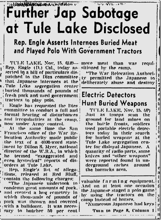 Nov. 16, 1943, Sabotage at Tule Lake Nov. 16, 1943, Sabotage at Tule Lake