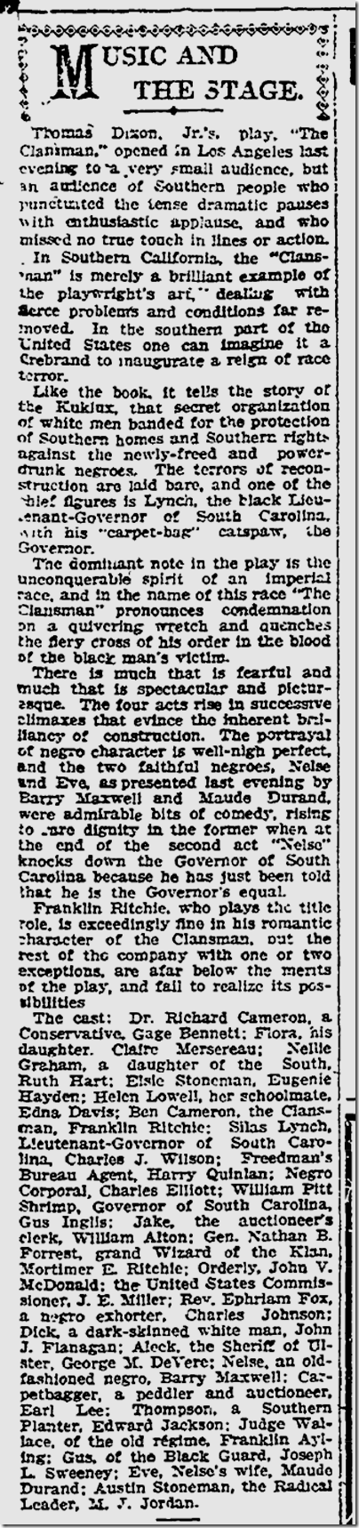 Dec. 1, 1908, The Clansman 