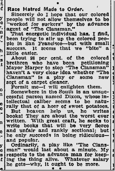 Nov. 15, 1908, The Clansman 