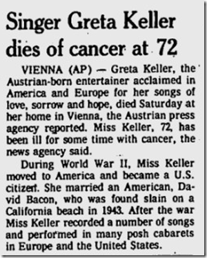 Nov. 6, 1977, Greta Keller Dies in Veinna 