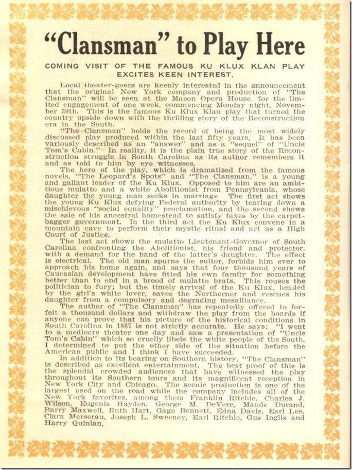 Mason Opera House Clansman 