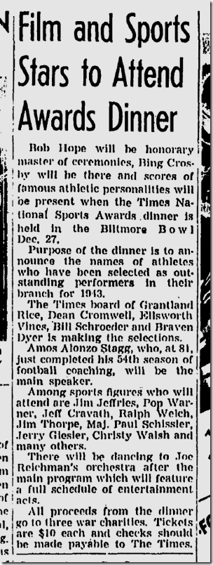 Dec. 19, 1943, Sports Awards Dinner 