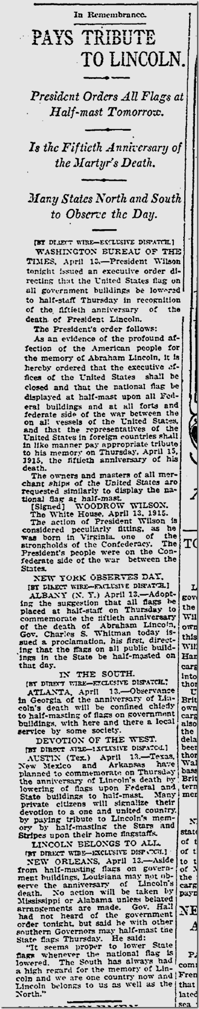 April 14, 1915, Lincoln Annivesary April 14, 1915, Lincoln Annivesary