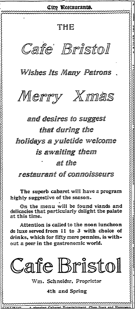Dec. 25, 1913, Christmas at the Cafe Bristol 