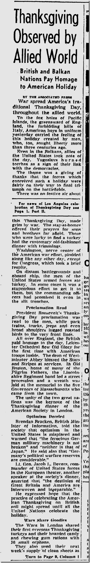 Nov. 26, 1943, Thanksgiving Nov. 26, 1943, Thanksgiving