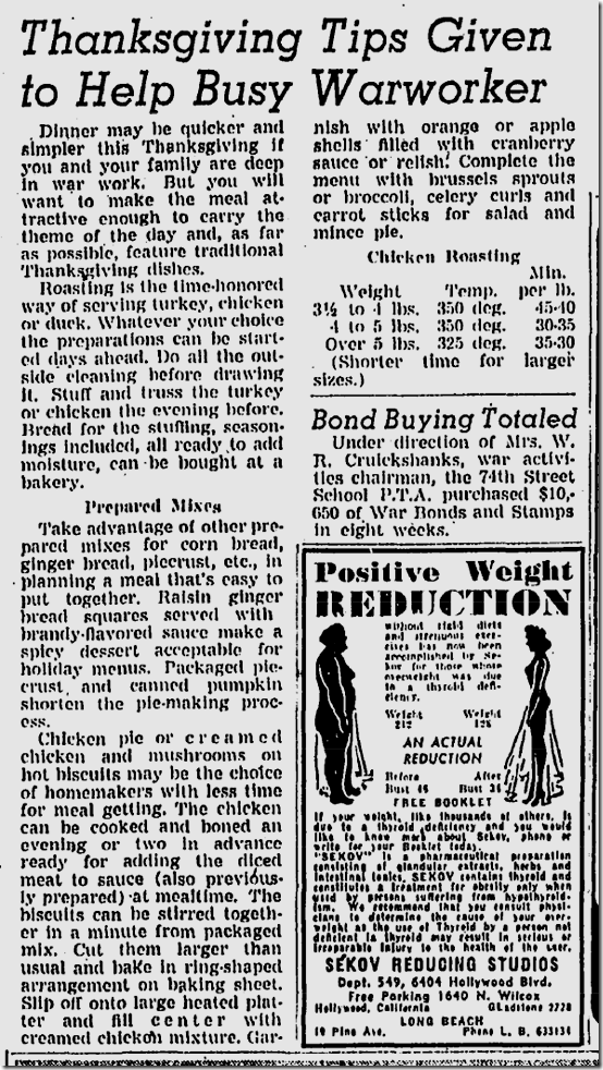Nov. 21, 1943, Thanksgiving Tips for War Workers Nov. 21, 1943, Thanksgiving Tips for War Workers