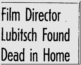 Dec. 1, 1947, Lubitsch Dies 