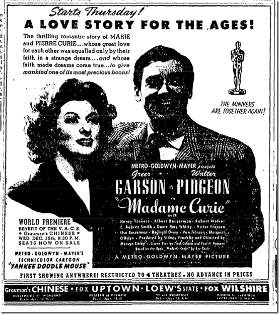 Dec. 12, 1943, Madame Curie 