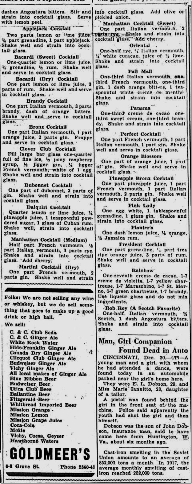 Dec. 20, 1934, Cocktail Recipes 