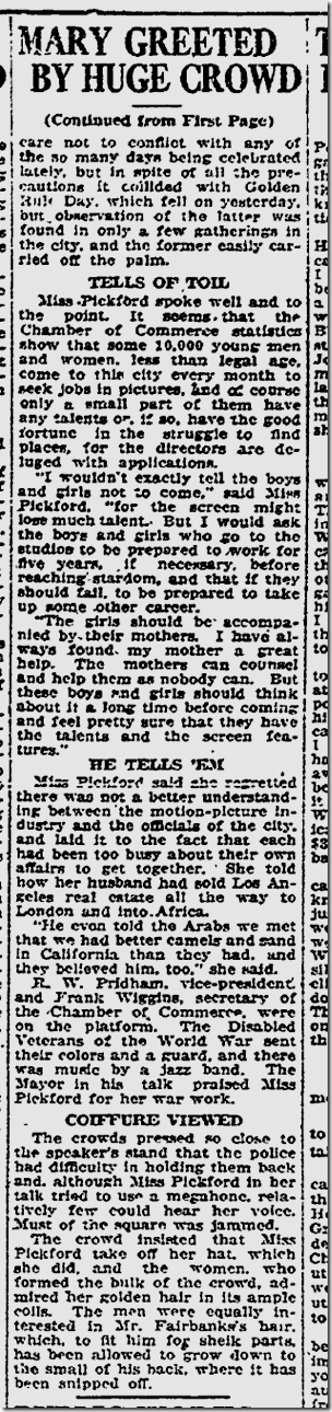 Dec. 444, 1923, Mary Pickford Day 