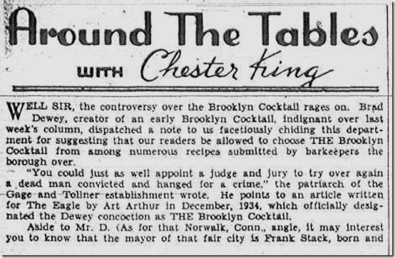 March 5, 1937, Brooklyn Cocktail March 5, 1937, Brooklyn Cocktail