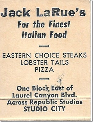 La Rue's matchbook inside