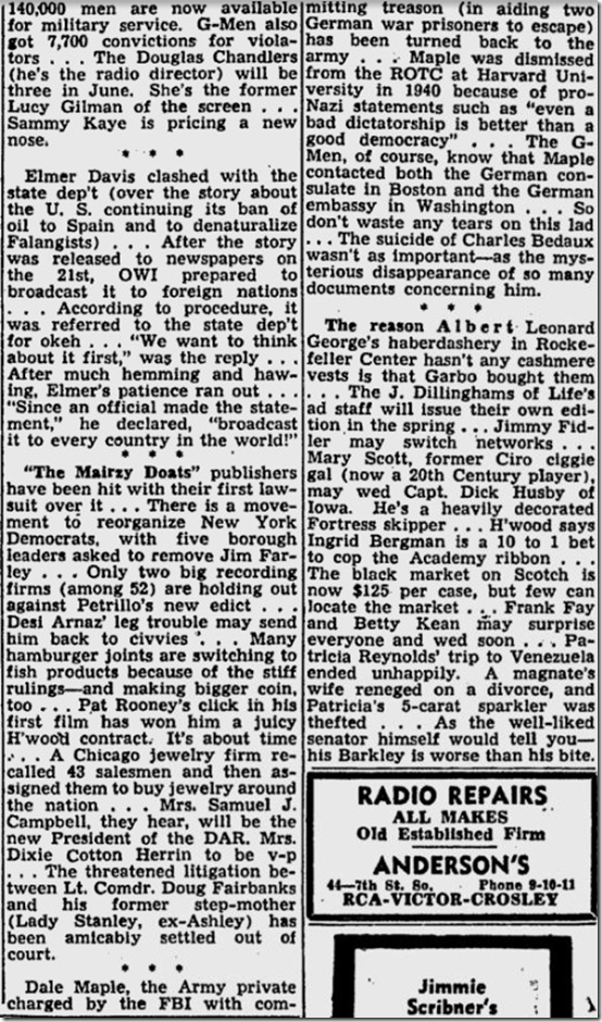 March 1, 1944, Walter Winchell 