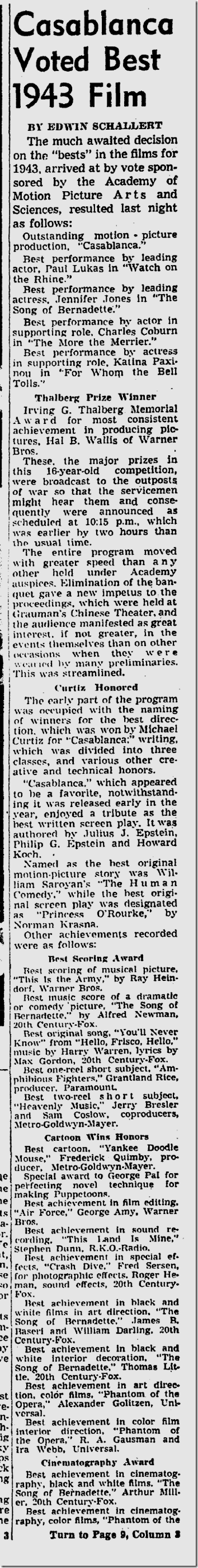 March 3, 1944, Academy Awards 