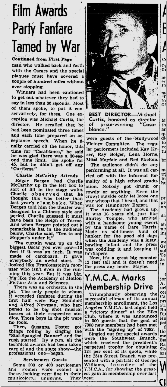 March 3, 1944, Academy Awards 