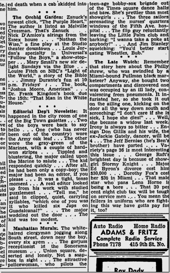 March 6, 1944, Walter Winchell 