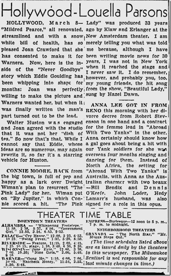 March 9, 1944, Louella Parsons 