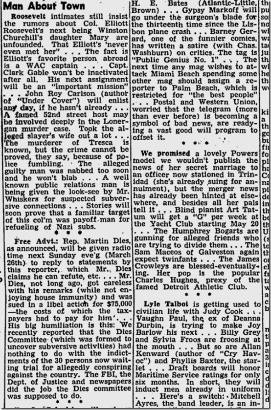 March 22, 1944, Walter Winchell 