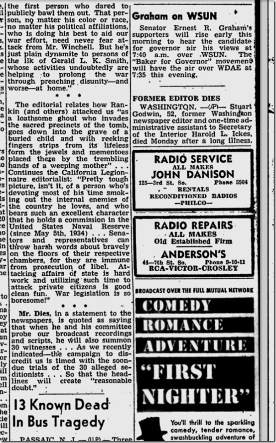 March 22, 1944, Walter Winchell 