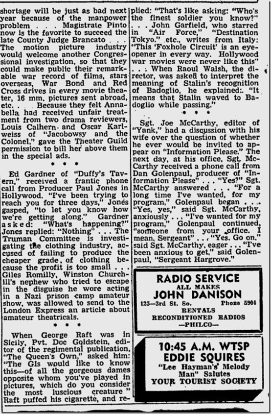 March 23, 1944, Leonard Lyons