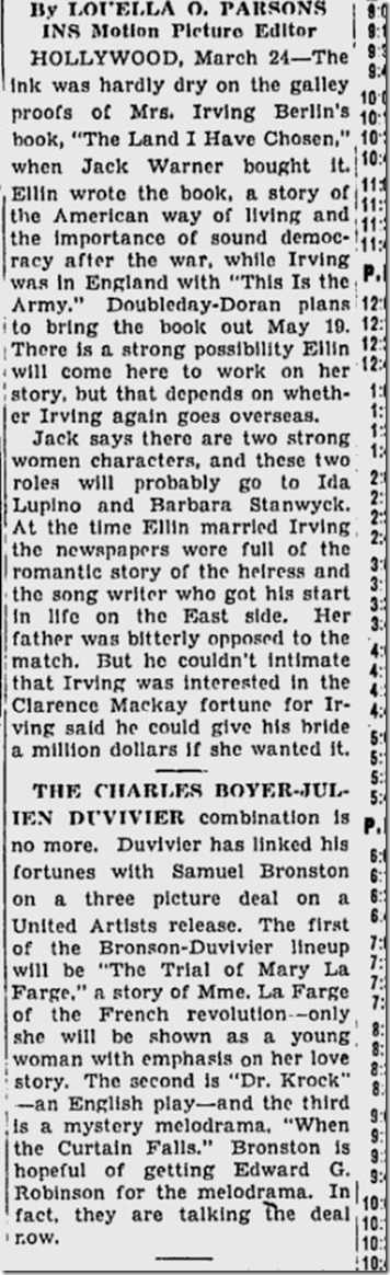 March 25, 1944, Louella Parsons 