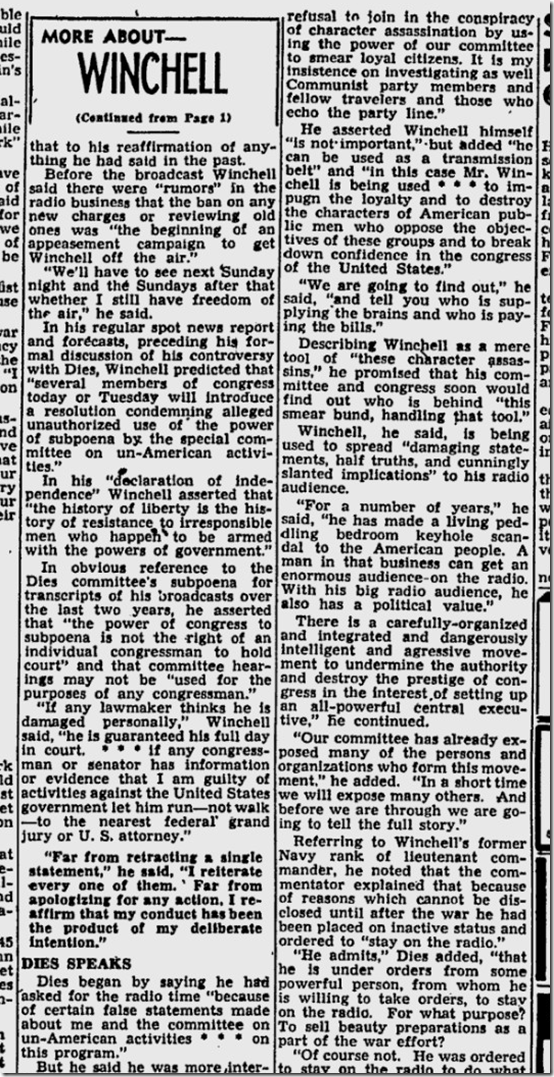 March 26, 1944, Walter Winchell 