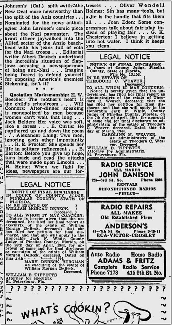 March 28, 1944, Walter Winchell 