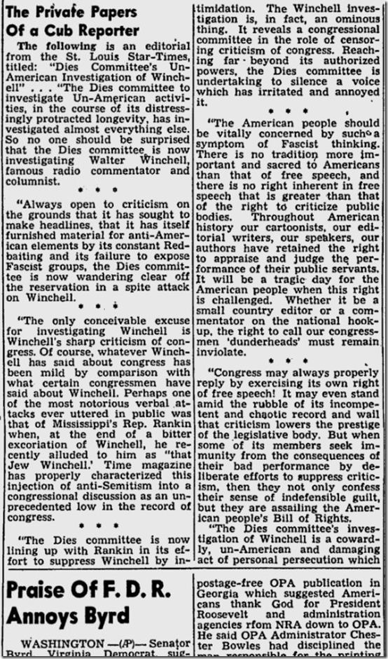 March 29, 1944, Walter Winchell 