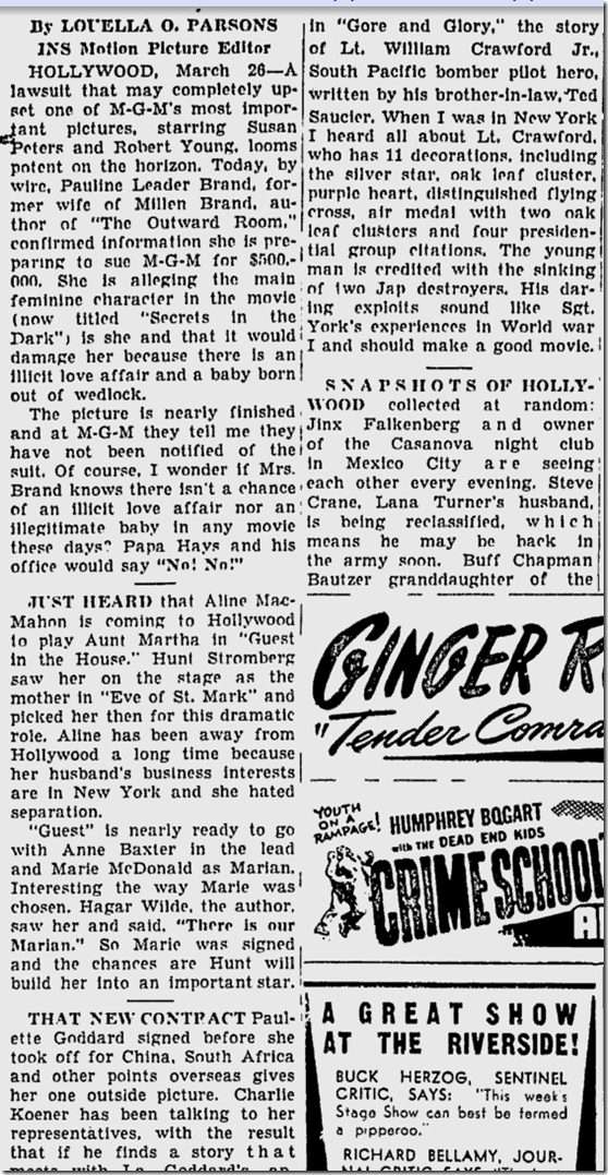 March 27, 1944, Louella Parsons 