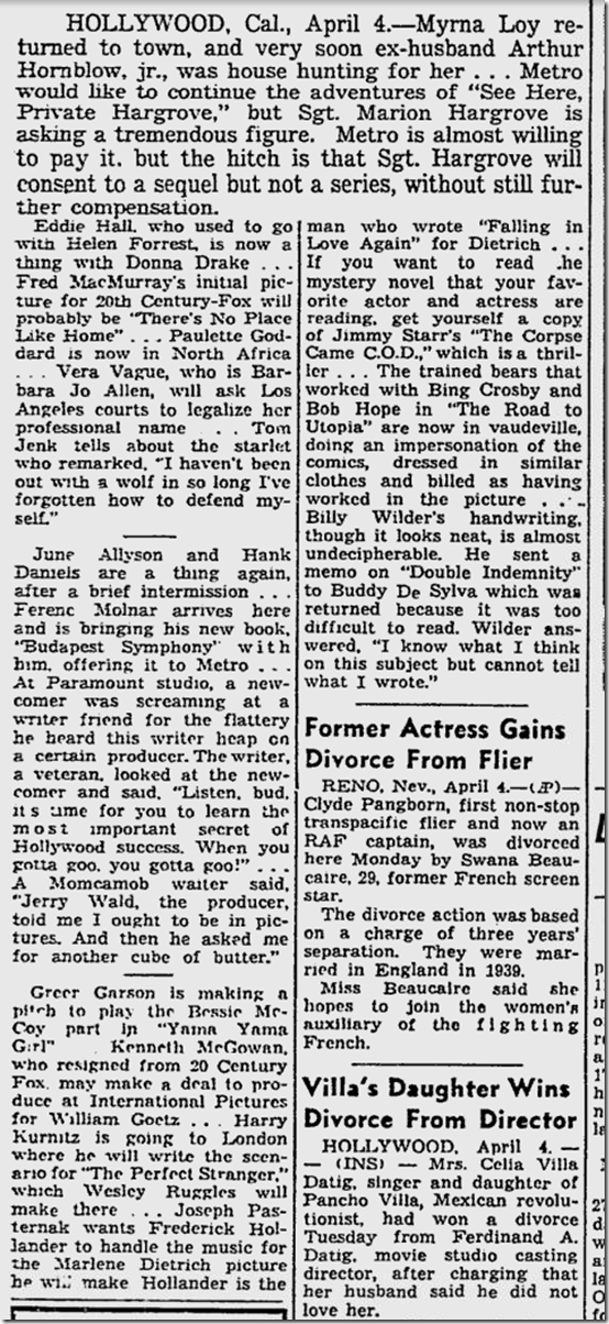 April 4, 1944, Sidney Skolsky